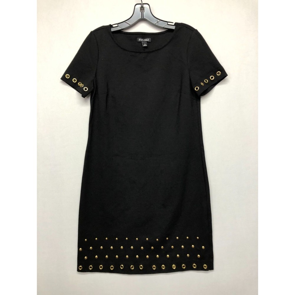 Roz & Ali Women Short Sleeve Dress Size 4 Black Rayon Blend B246 -30